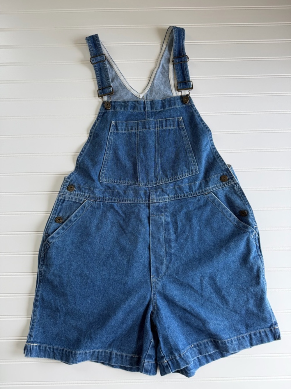 Women’s 90’s Y2K Vintage Blue Denim Overall Shorts XL Oversized Baggy